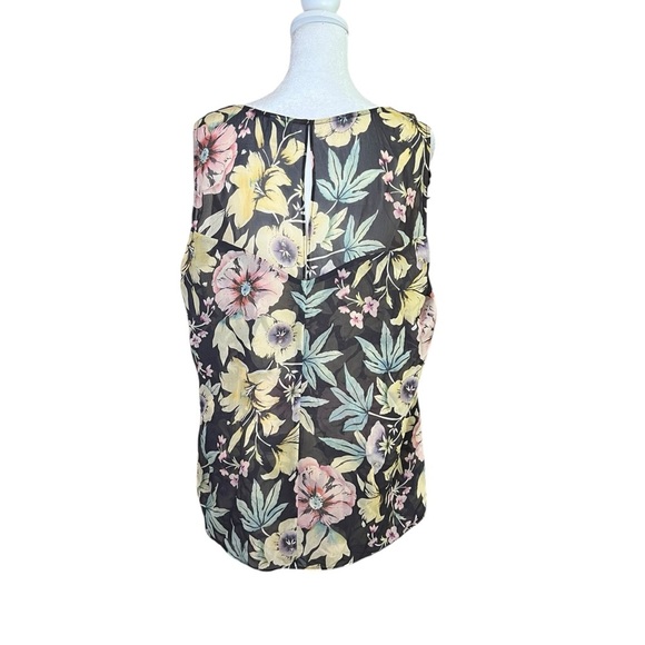 Cabi Osaka Nights Sleeveless Floral Chiffon Top Sz Large Ruffled Tropical #3265 - Picture 10 of 11